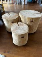 Boomstam tafeltjes/krukjes, Huis en Inrichting, Tafels | Bijzettafels, Ophalen, Minder dan 45 cm, Minder dan 55 cm, Rond