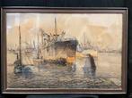 Havenzicht Rotterdam - Pastel, ingelijst, achter glas, Antiek en Kunst, Kunst | Schilderijen | Klassiek, Ophalen