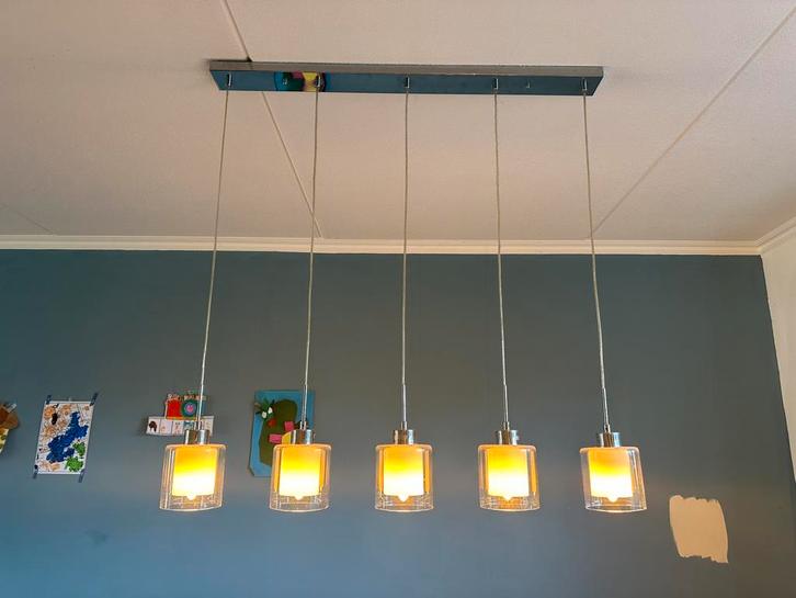 Mooie lamp inclusief smartlampen, Huis en Inrichting, Lampen | Hanglampen, Zo goed als nieuw, 75 cm of meer, Glas, Metaal, Ophalen
