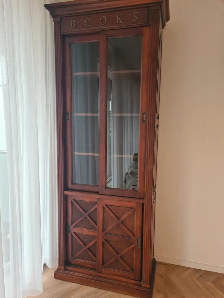 Houten Boekenkast met Glas, Huis en Inrichting, Kasten | Boekenkasten, Gebruikt, 100 tot 150 cm, 150 tot 200 cm, 25 tot 50 cm