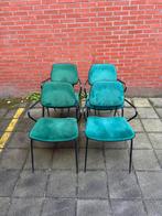 Stoelen, velours, groene stoelen, Huis en Inrichting, Stoelen, Ophalen, Gebruikt, Overige kleuren, Vier