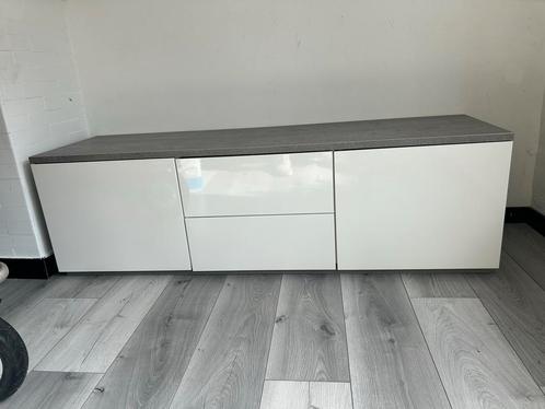 Dressoir kast hoogglans wit met betonlook, Huis en Inrichting, Kasten | Dressoirs, Zo goed als nieuw, 150 tot 200 cm, 25 tot 50 cm