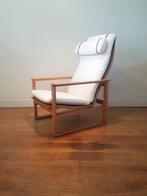 Børge Mogensen fauteuil 2254 in eik en Bouclé, Gebruikt, 75 tot 100 cm, Deens design,, Vintage design, Retro design, Scandinavisch desig