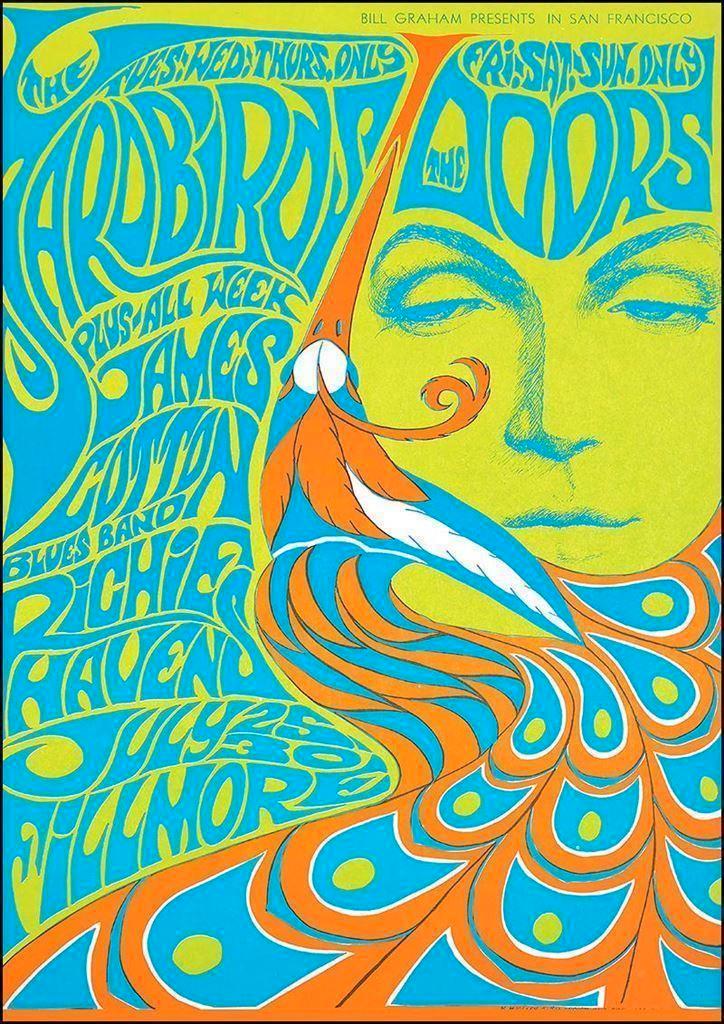 THE DOORS Bill Graham 60s Psychedelic fillmore POSTER, Verzamelen, Muziek, Artiesten en Beroemdheden, Nieuw, Poster, Artwork of Schilderij