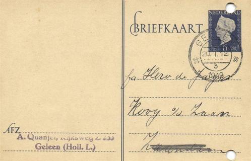 A. Quanjel, Geleen [Holl.L.] - 01.1949 - briefkaart - 1949 g, Postzegels en Munten, Brieven en Enveloppen | Nederland, Briefkaart