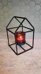 Zwart metalen huisje waxinelichthouder rood, Overige materialen, Gebruikt, Rood, Ophalen of Verzenden