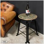 Oude industriële kruk Bijzettafel Tafeltje, Minder dan 55 cm, Gebruikt, Rond, Nb