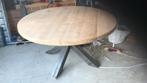 ronde industriële eiken tafels 6cm massief, Nieuw, 100 tot 150 cm, 150 tot 200 cm, Rond