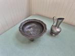 Tinnen fruitschaal en bloemenvaasje, Ophalen of Verzenden