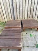 Gratis tuinset bank 3x hockers incl grijze maatkussen 95x95, Tuin en Terras, Ophalen, Gebruikt, Hout