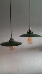 Franse hanglampen , Groen emaille oude lampen ,, Ophalen of Verzenden