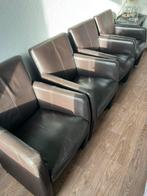 4 bruine lederen eetkamerstoelen met wieltjes, Huis en Inrichting, Stoelen, Ophalen, Gebruikt, Bruin, Leer
