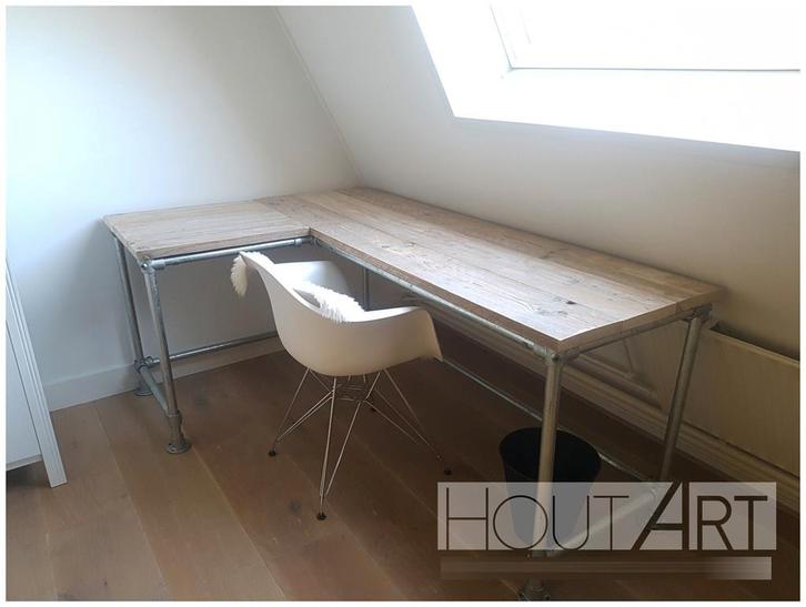 Bureau steigerbuis L-vorm met GEBRUIKT steigerhout NIEUW, Huis en Inrichting, Bureaus, Nieuw, Bureau, Met wielen, Ophalen of Verzenden