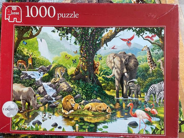 Jumbo Legpuzzel 1000 stukjes Jungle, Hobby en Vrije tijd, Denksport en Puzzels, Zo goed als nieuw, Legpuzzel, 500 t/m 1500 stukjes