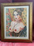 Aquarel Dame met ontbloot bovenlijf, Rusiana Eisenschmidt, Ophalen of Verzenden