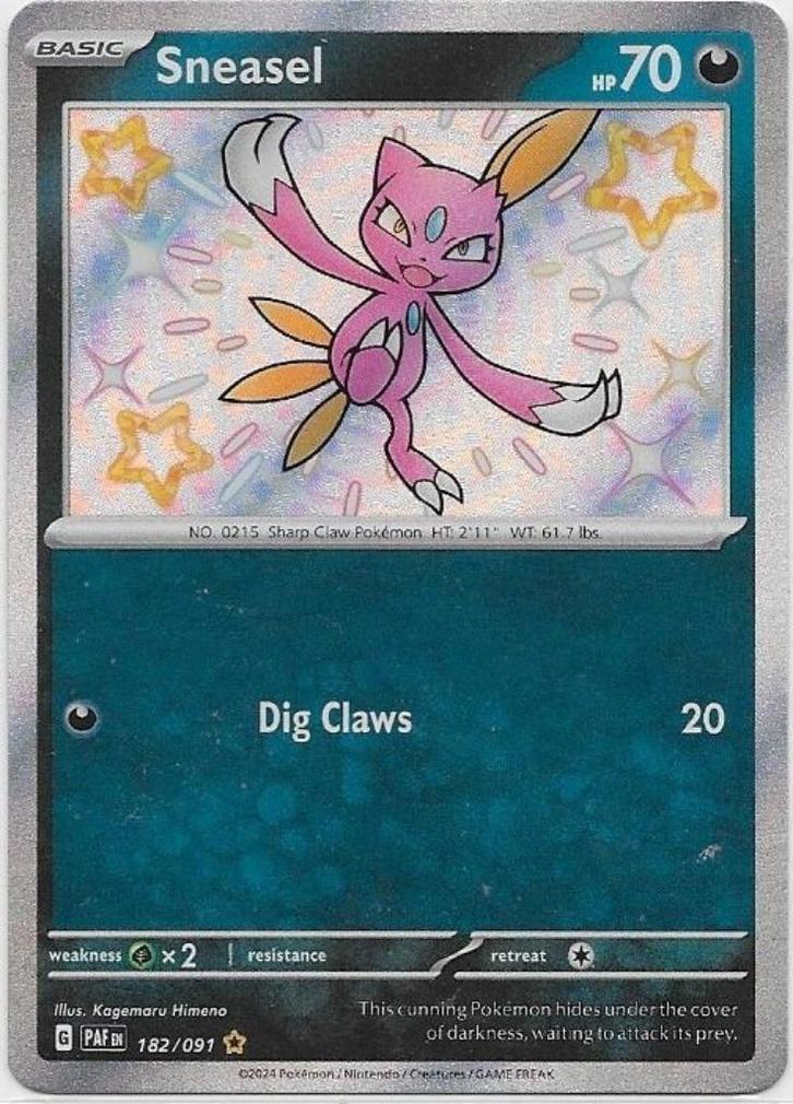 Paldean Fates,  Sneasel [shiny] 182/91, Hobby en Vrije tijd, Verzamelkaartspellen | Pokémon, Nieuw, Losse kaart, Ophalen of Verzenden