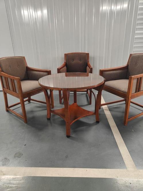 Art-Deco Schuitema & Zonen 3 Fauteuils + 1 Ronde Tafel, Antiek en Kunst, Antiek | Meubels | Stoelen en Banken, Ophalen