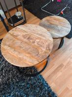 Mango houten salon tafelset groot en klein, Huis en Inrichting, Tafels | Salontafels, Ophalen, Rond, Minder dan 50 cm, 50 tot 100 cm