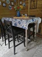 Ikea bartafel met 4 zwarte houten stoelen, Gebruikt, Ophalen