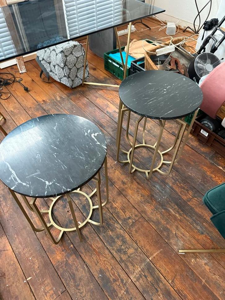Marmer Bijzettafels Guus - Set van 2, Huis en Inrichting, Tafels | Bijzettafels, Gebruikt, Rond, Minder dan 45 cm, Minder dan 55 cm