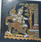 Schildering op stof batik Indonesië Thailand 50 x 47 cm, Antiek en Kunst, Kunst | Niet-Westerse kunst, Ophalen of Verzenden