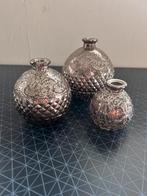 Set van 3 bol vaasjes, silverwash, glas, Overige kleuren, Ophalen of Verzenden, Minder dan 50 cm, Glas
