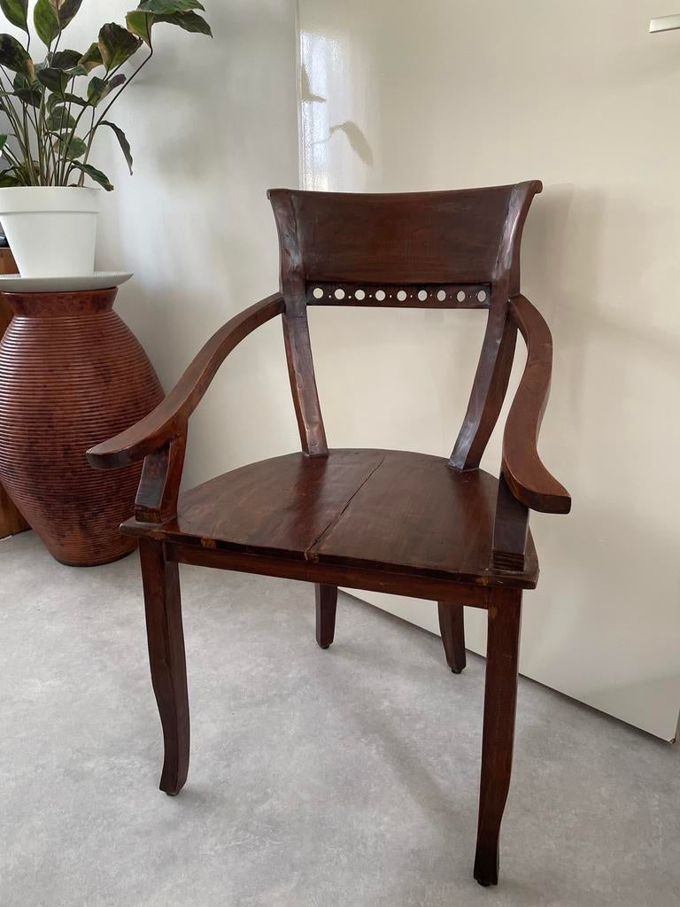Teakhouten fauteuil in koloniale stijl met reparatie nodig, Ophalen, Gebruikt, Bruin, Eén