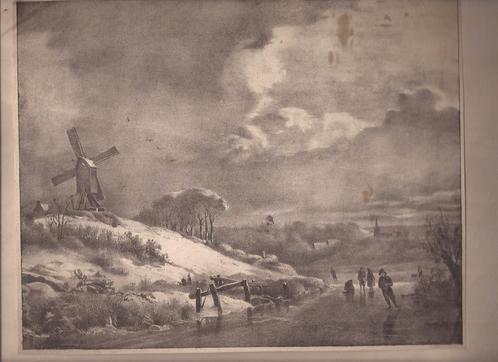 Wintergezicht op den IJssel bij Deventer, Antiek en Kunst, Kunst | Etsen en Gravures, Ophalen of Verzenden
