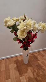 Grote prachtige bos kunstbloemen witte roos rode klaproos, Huis en Inrichting, Woonaccessoires | Kunstplanten en Kunstbloemen