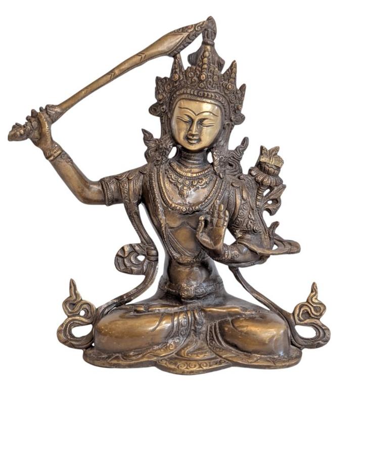 Bronzen Manjushri (bodhisattva van wijsheid), Huis en Inrichting, Woonaccessoires | Boeddhabeelden, Gebruikt, Ophalen of Verzenden