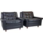 Vintage Zwarte Fauteuils Relax Stoelen Zwart Leer/ Skai, Gebruikt, -, -, Ophalen of Verzenden
