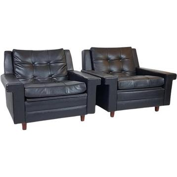 Vintage Zwarte Fauteuils Relax Stoelen Zwart Leer/ Skai beschikbaar voor biedingen