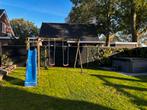 houten speeltoestel met glijbaan en 2 schommels, Kinderen en Baby's, Speelgoed | Buiten | Speeltoestellen, Ophalen, Gebruikt, Glijbaan