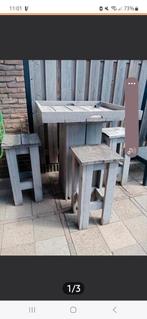 Tafelmet 3 krukken afmetingen 1.25 hoog tafelblad 95, Ophalen, Gebruikt, 3 zitplaatsen, Tuinset
