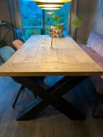 209x98 Steigerhouten tafel met robuuste stalen X-Poot, Ophalen, Gebruikt, 200 cm of meer, 50 tot 100 cm