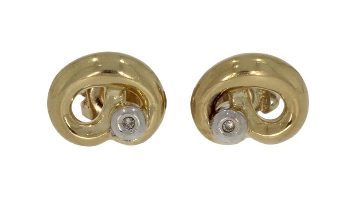 Diamant bicolor gouden oorbellen dames 14k design, Sieraden, Tassen en Uiterlijk, Oorbellen, Zo goed als nieuw, Knopjes of Stekers