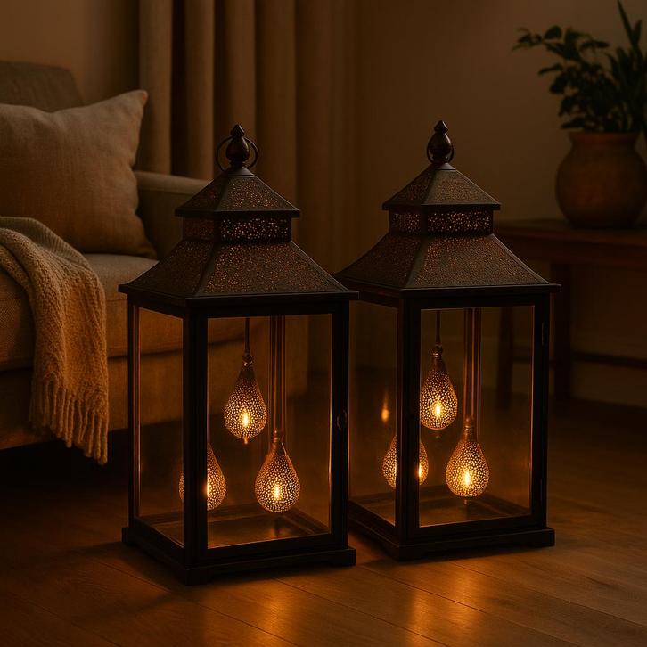 Set van 2 grote oosterse lantaarns, Huis en Inrichting, Woonaccessoires | Kandelaars en Kaarsen, Zo goed als nieuw, Kandelaar