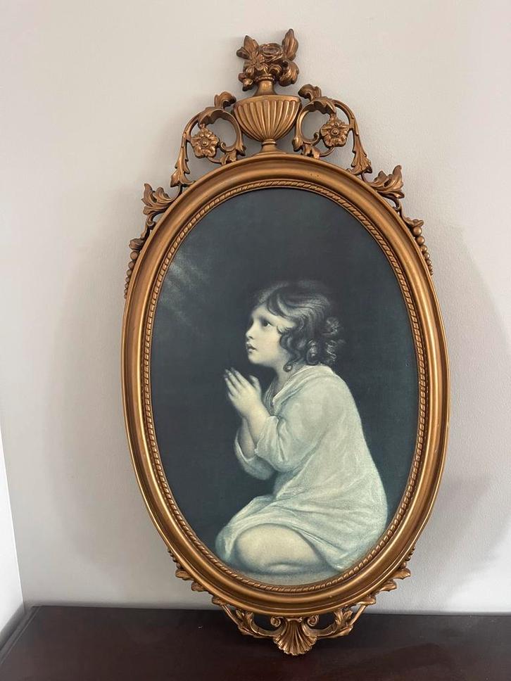 Vintage Schilderij Meisje in Gebed Gouden Lijst Klassiek Kun, Antiek en Kunst, Kunst | Schilderijen | Klassiek, Ophalen of Verzenden