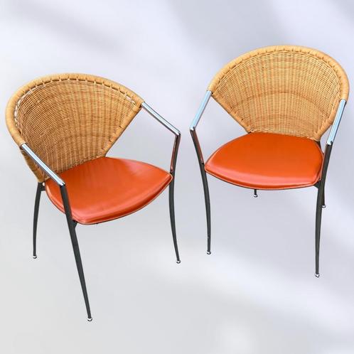 Bonacina Pierantonio  -  Italië prijs per stuk, Huis en Inrichting, Stoelen, Gebruikt, Twee, Leer, Metaal, Riet of Rotan, Overige kleuren