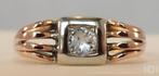 Antieke 14K tricolor ring met Topaas – Art Deco, Verzenden, Goud, Ring, Met edelsteen