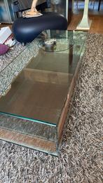 Zware glazen design woonkamer tafel met twee schuif lades, Ophalen, Gebruikt, 100 tot 150 cm, Ducoso