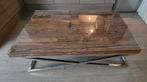 Salontafel met Houten Blad en Metalen Onderstel en glasplaat, Huis en Inrichting, Tafels | Salontafels, Ophalen, 100 tot 150 cm