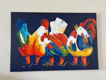 Kleurrijk Schilderij van Kippen beschikbaar voor biedingen
