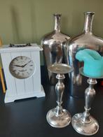 Woondecoratie vazen klok kandelaars zilver/ messingkleur., Ophalen of Verzenden, Zo goed als nieuw