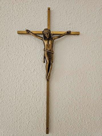 Vintage messing crucifix kruis met Jezus 30 cm beschikbaar voor biedingen