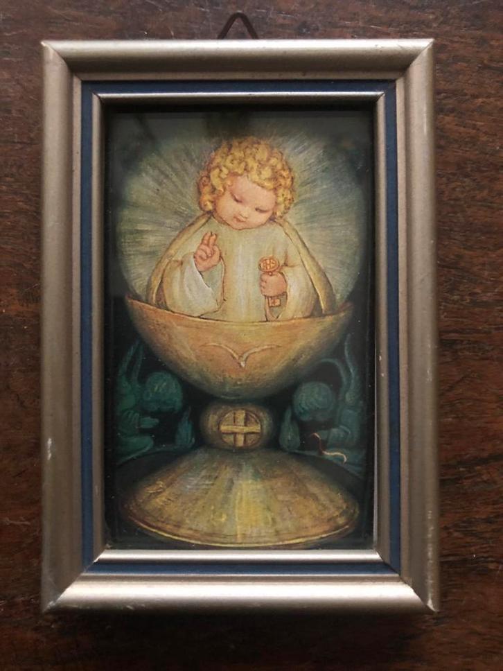 Religieuze afbeelding in lijst, Antiek en Kunst, Antiek | Religie, Ophalen of Verzenden