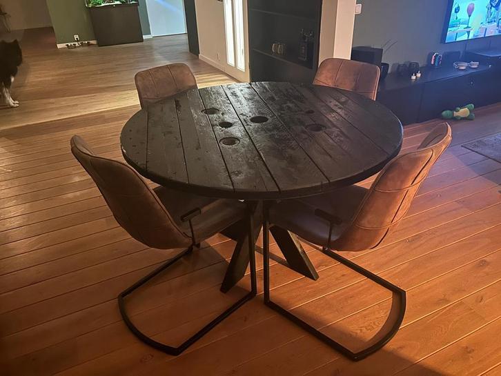 Uniek! Zwarte haspel blad tafels, Huis en Inrichting, Tafels | Eettafels, Nieuw, 50 tot 100 cm, Rond, Ophalen of Verzenden