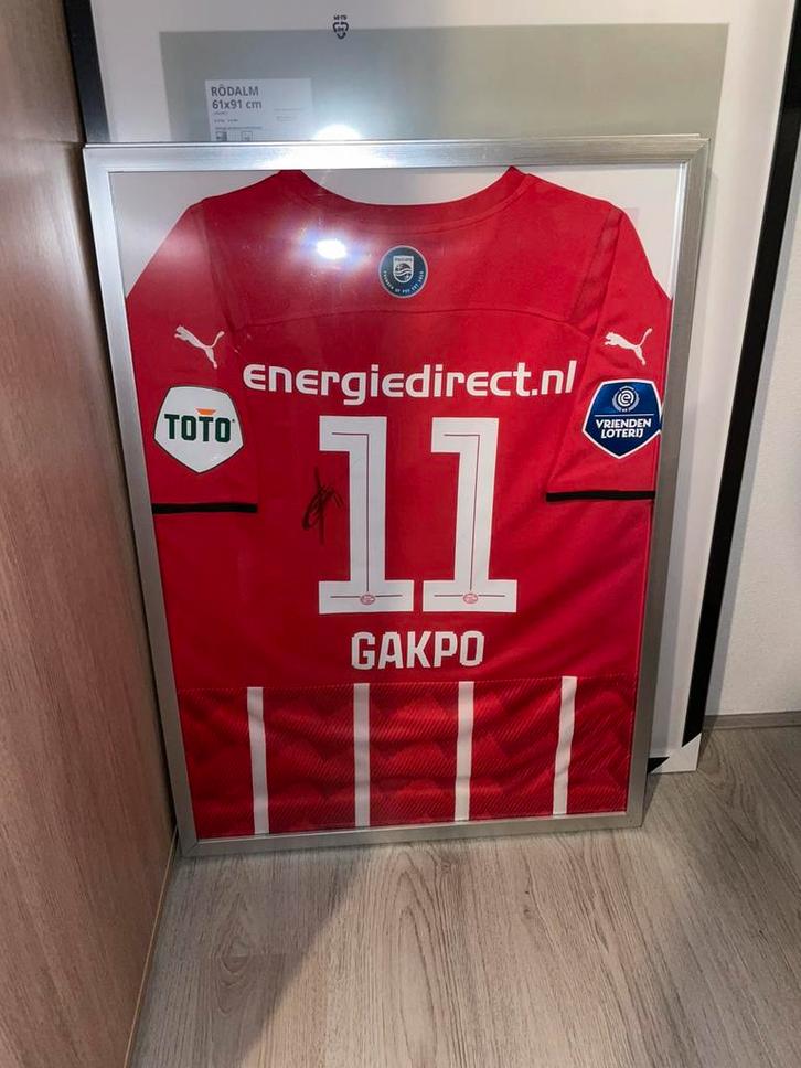 Gesigneerd ingelijst Cody Gakpo PSV shirt + bewijs, Verzamelen, Sportartikelen en Voetbal, Zo goed als nieuw, Shirt, PSV, Ophalen of Verzenden