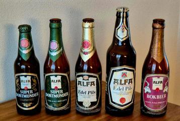 5 hele oude lege flessen ALFA bier collector's item beschikbaar voor biedingen