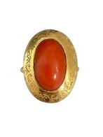 Antieke grote gouden ring met ovale bloedkoraal. Mt 20,5, Verzenden, Goud, Ring, Met edelsteen